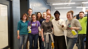 Participants of the young adult weekend, volunteering at the David and Rebecca Barron Center for Men.