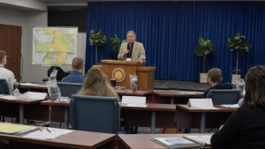 Darris McNeely instructing a group of Ambassador Bible College students