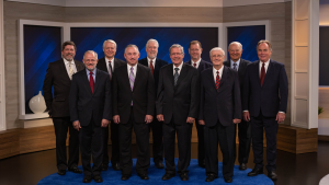 The Council of Elders (L-R): Dan Dowd, John Miller, John Elliott, Len Martin, Scott Ashley, Aaron Dean, Brian Shaw, Jorge de Campos, Mario Seiglie, Darris McNeely. Not pictured: Randy Stiver and Paul Wasilkoff.