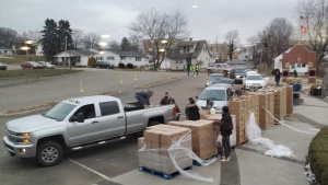  Food distribution in Sugarcreek, Ohio, last week.