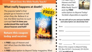 This is a copy of the UCG booklet card ad for Heaven and Hell