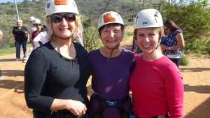 Three happy zipliners: Janet Phillips, Marie Zelenka and Sherie Stores (photo by Jean Updegraff).