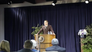 Pastor Joshua Creech speaks at services in Indianapolis.