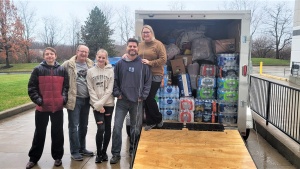 Truck ready to leave the home office as part of a three-vehicle convoy taking relief items to Bowling Green, Kentucky.