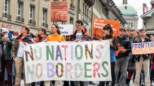 Photo of the NoFrontex Demonstration held on April 23, 2022, in Bern, Switzerland.