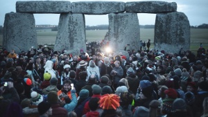 A photo of winter solstice celebration at Stone Henge