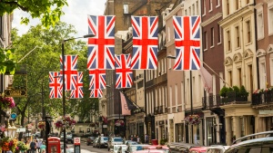 Photo of British street with Union Jack