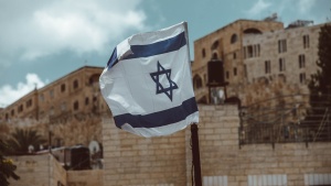 An Israeli flag in Jerusalem.