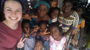 Jessica Hendrickson with children in Benin.