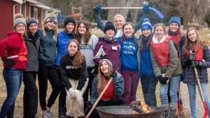 Photo of a girls dorm outside at Winter Camp.