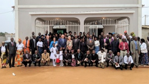 The Vidral congregation in Luanda in front of their church building.