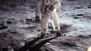 Neil Armstrong's double-horizon shot of Buzz Aldrin on the moon.