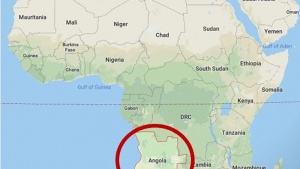 The location of Angloa in the contitent of Africa.