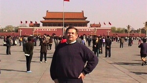 Victor Kubik at Tiananmen Square in Beijing, China in March 2000