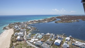 Aerial view of Abaco Island and Marsh Harbour Bahamas in the wake of Hurricane Dorian.
