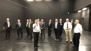 Peter Eddington gives Council of Elders members a tour of the new recording studio space.