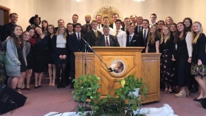 Ken Shoemaker poses with the Class of 2019 ABC Chorale during their visit to the congregation in Portsmouth, Ohio.