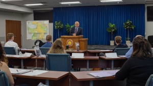 Victor Kubik talks to the ABC class during this year’s Orientation.