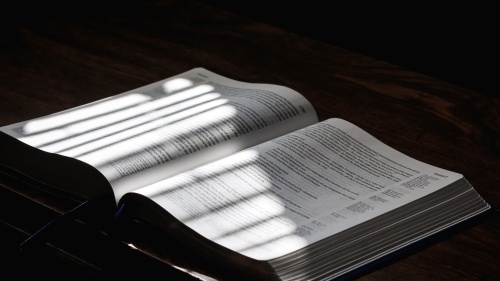 an open Bible with light falling across the pages