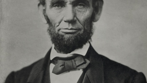 Abraham Lincoln, head-and-shoulders portrait, facing front.