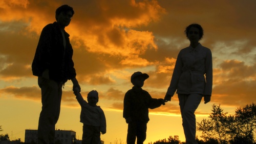 A silhouette of a family.