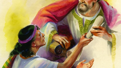 A painting illustrating Paul and Philemon.