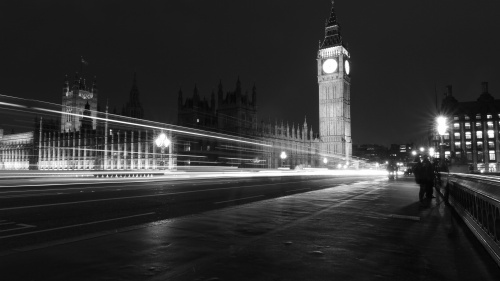 Night scene in London, England with the Big Ben Tower in the back ground.