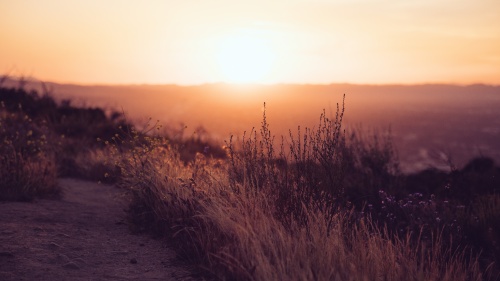 A sunset over a hill.