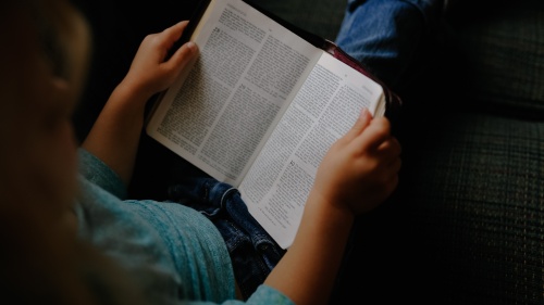 A person reading a Bible.