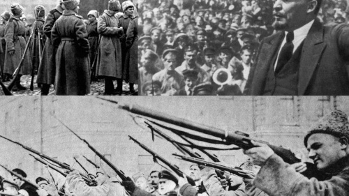 Scenes from the 1917 Russian revolution that led to a communist takeover.