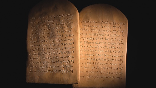 Ten Commandments on stone tables.