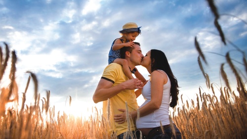 A family in a field.