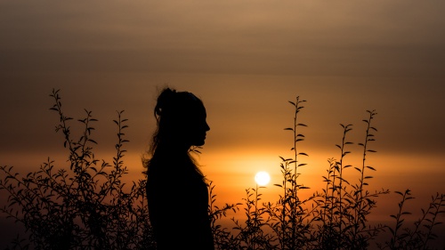 A silhouette of a young woman.