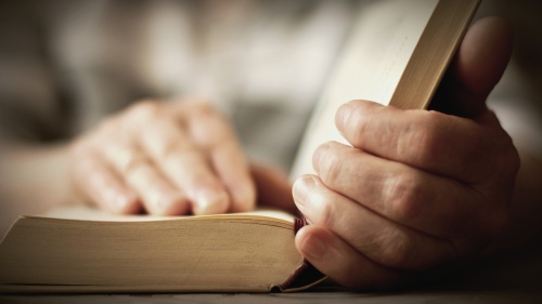 A pair of hands holding an open Bible