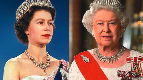 Queen Elizabeth II, photographed near the beginning and end of her 70-year reign.