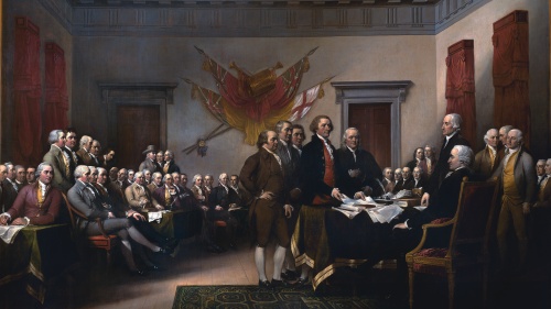 This famous painting in the rotunda of the U.S. Capitol building depicts the presentation of the draft of the Declaration of Independence to Congress on June 28, 1776.