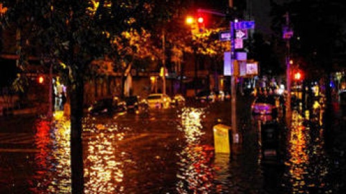 Flooded street from Hurricane Sandy.