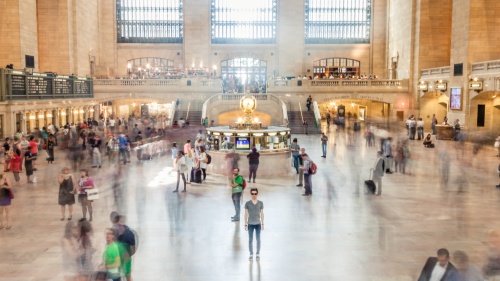 People inside a train station.