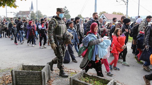 Refugees traveling to Germany.