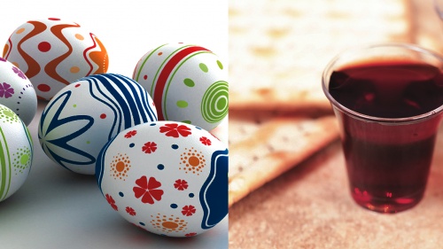 Easter eggs and a small cup of wine.