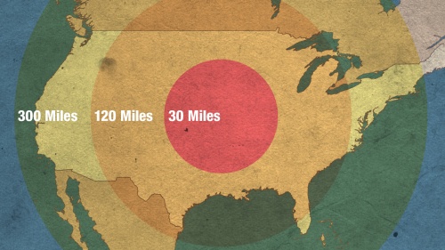 Map illustration of EMP blast over North America. 