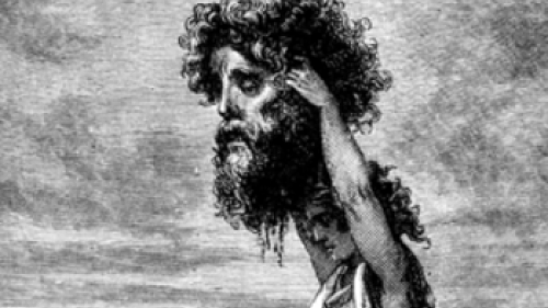 David raising huge head of Goliath with foot on body - King David: Man or Myth? 