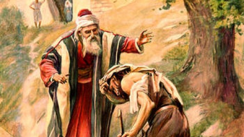 Painting illustrating a father welcoming his son home - prodigal son