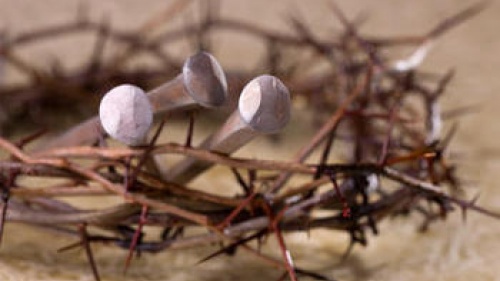 Crown of thorns with large nails.