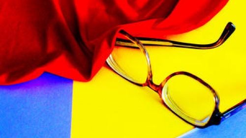 red, yellow, and blue colors and eyeglasses