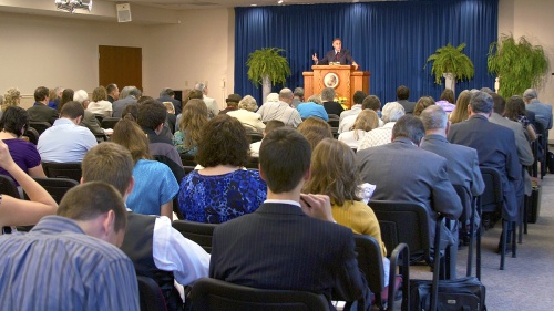 Looking over a church audience during worship services.