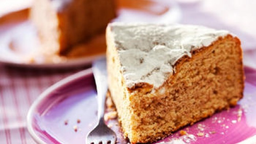 A piece of cake on a plate with a fork.