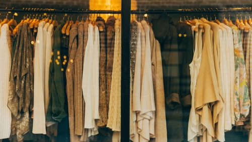 A clothes display rack in a store.