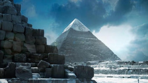 Snow on top of a pyramid.