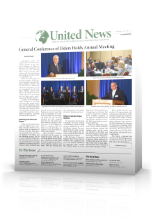 Tilted cover of July - August United News 2023